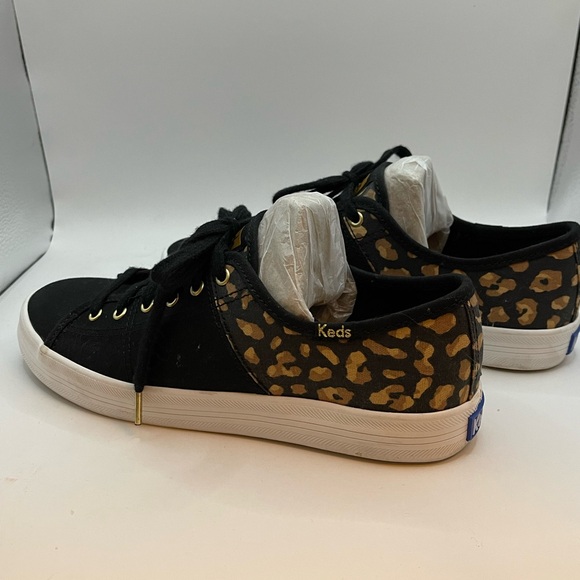 KEDS CANVAS LACE UP - Black with Leopard print, Size 6.5. Like New - Picture 3 of 7